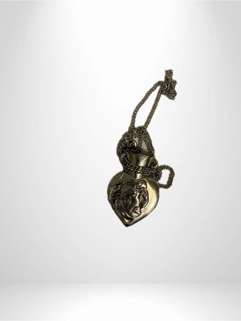 Heart-Shaped Lion Pendant Necklace in Brass Tone